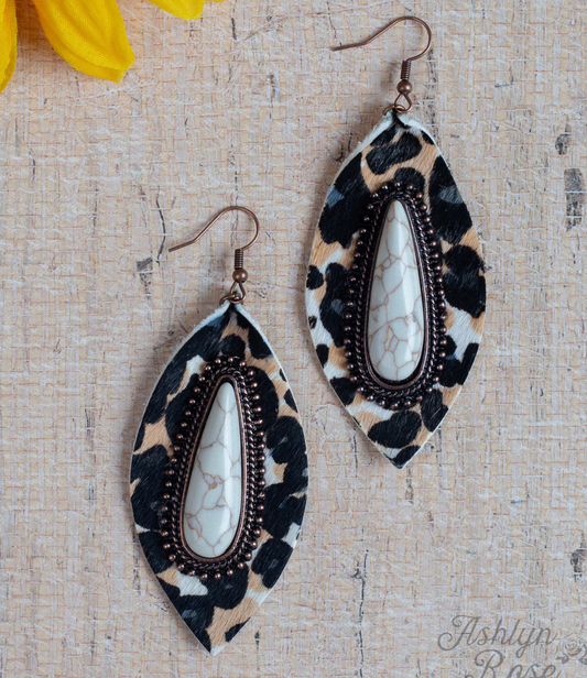 Leopard Layered Earrings W/ Stone