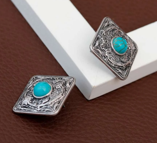 Turquoise Square Decor Stud Earrings