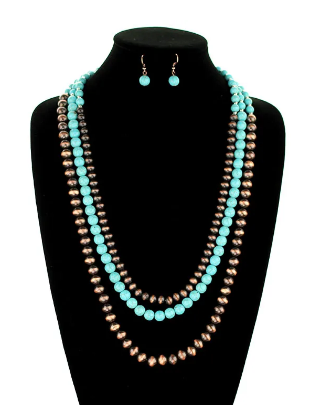 Layered Navajo Style Pearl and Bead Necklace Set
