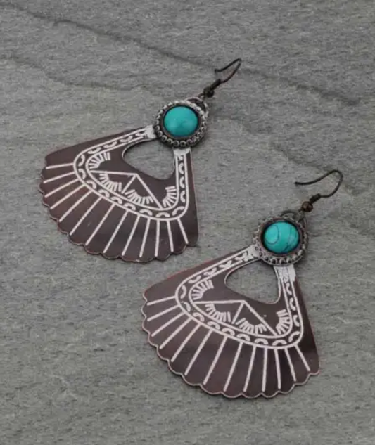 Handmade Turquoise Triangle Fish Hook Earrings