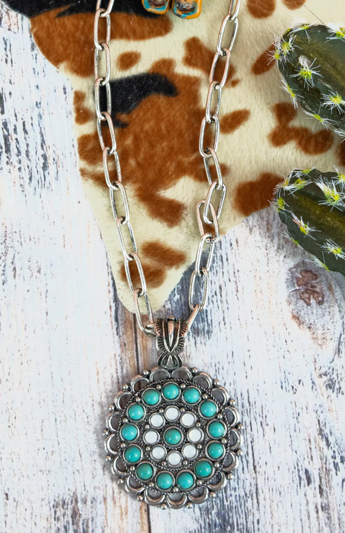 Turquoise & Opal Lorraine Medallion Necklace