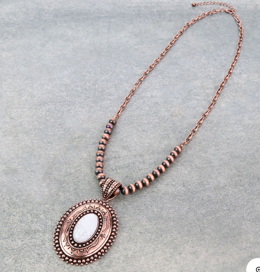 Western Concho Stone Pendant Necklace