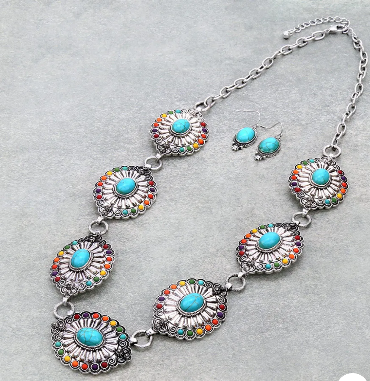 Western Concho Statement Necklace Set
