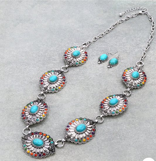 Western Concho Statement Necklace Set