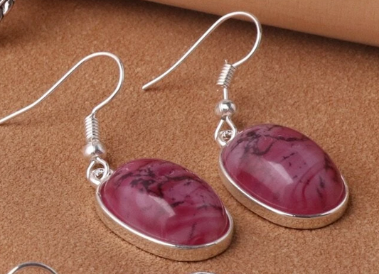 Purple Oval Dangle Earrings