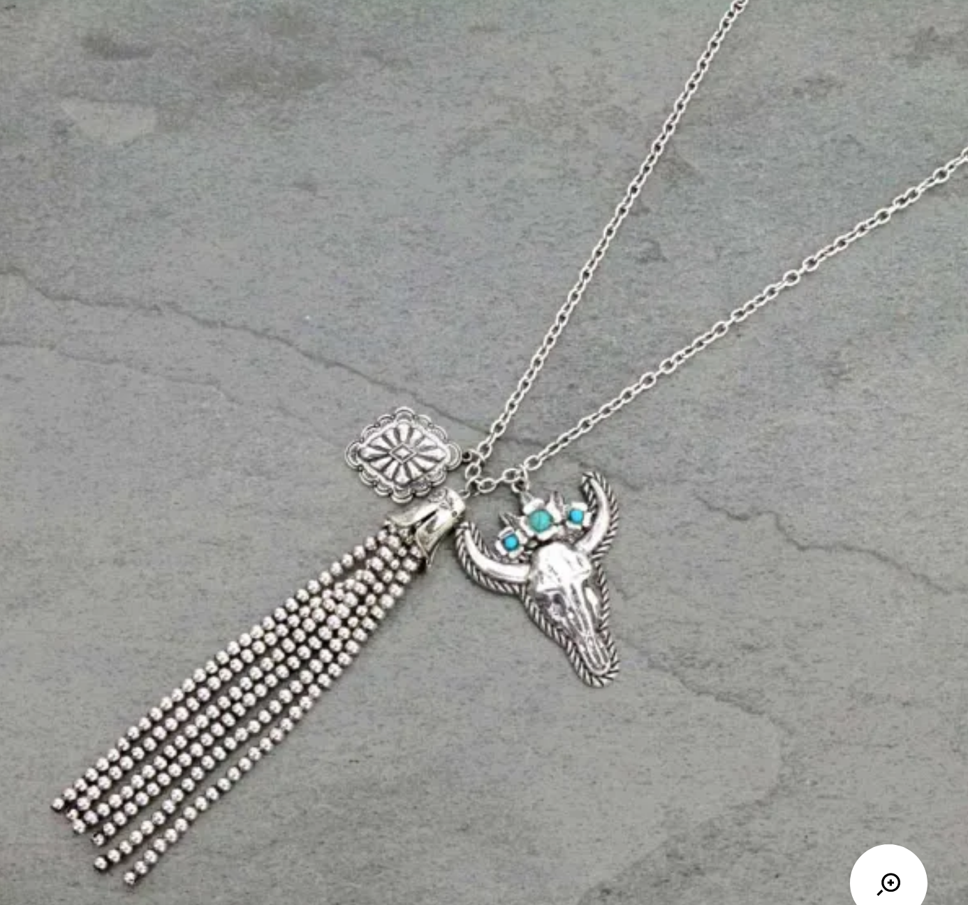 Western Longhorn Pendant Bead Tassel Necklace