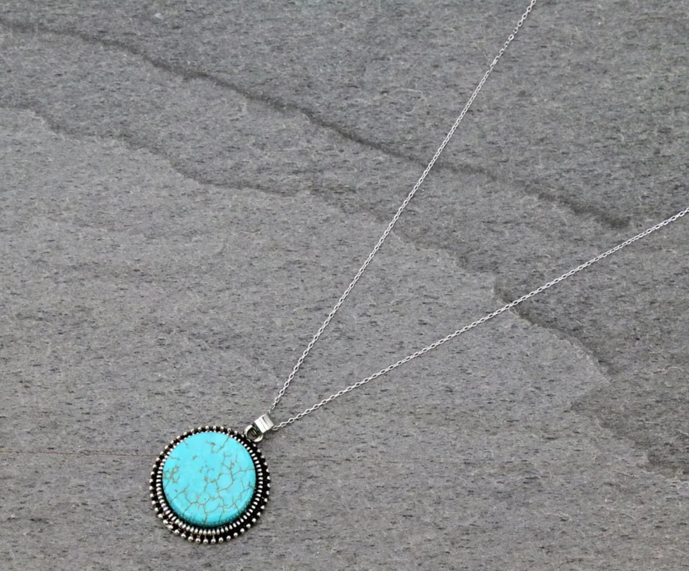 Sterling Silver Chain Necklace with Natural Flat Top Stone Pendant
