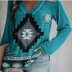 Turquoise Aztec Print Long Sleeve Shirt