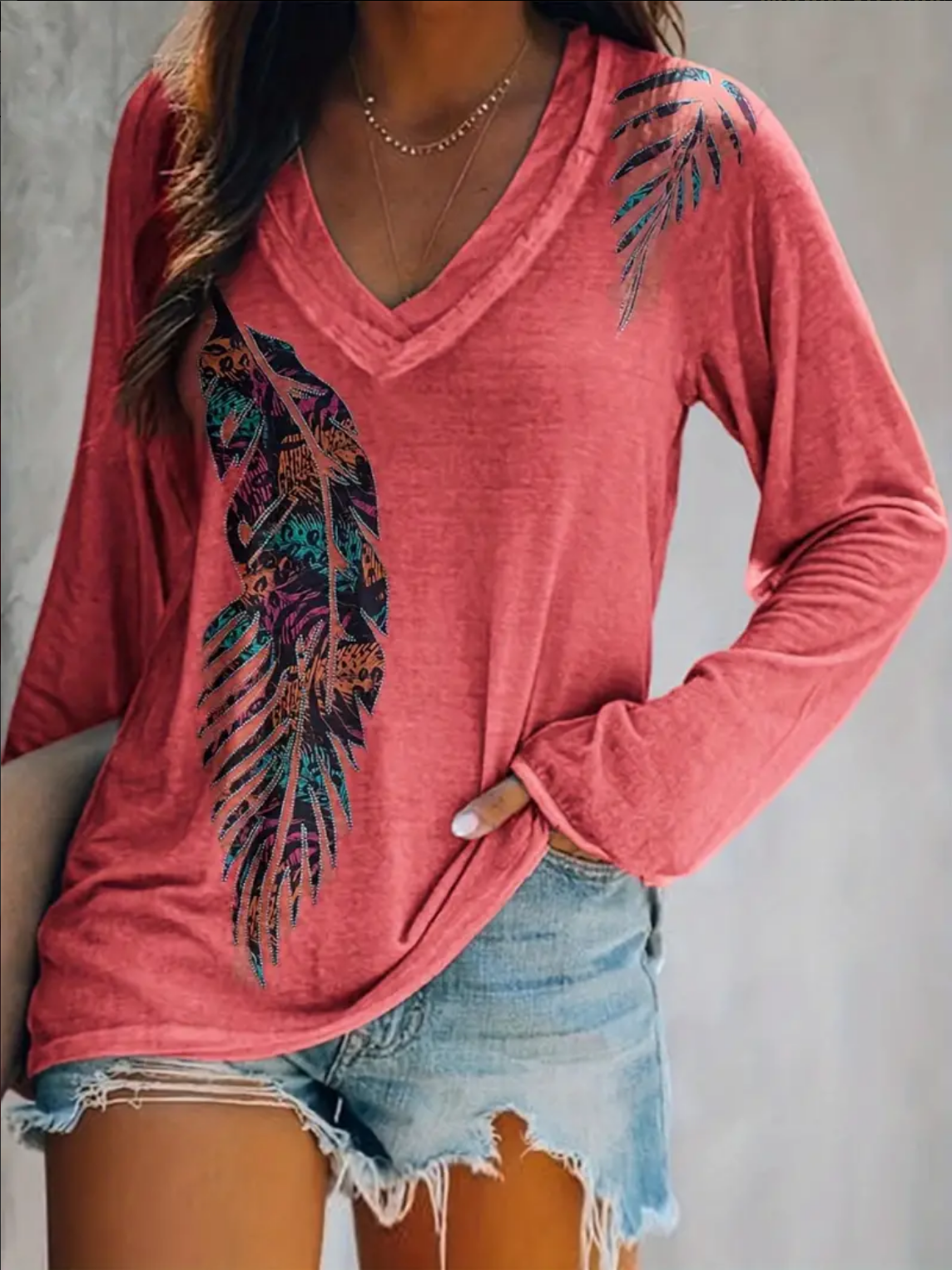Pink Feather Long Sleeve Shirt