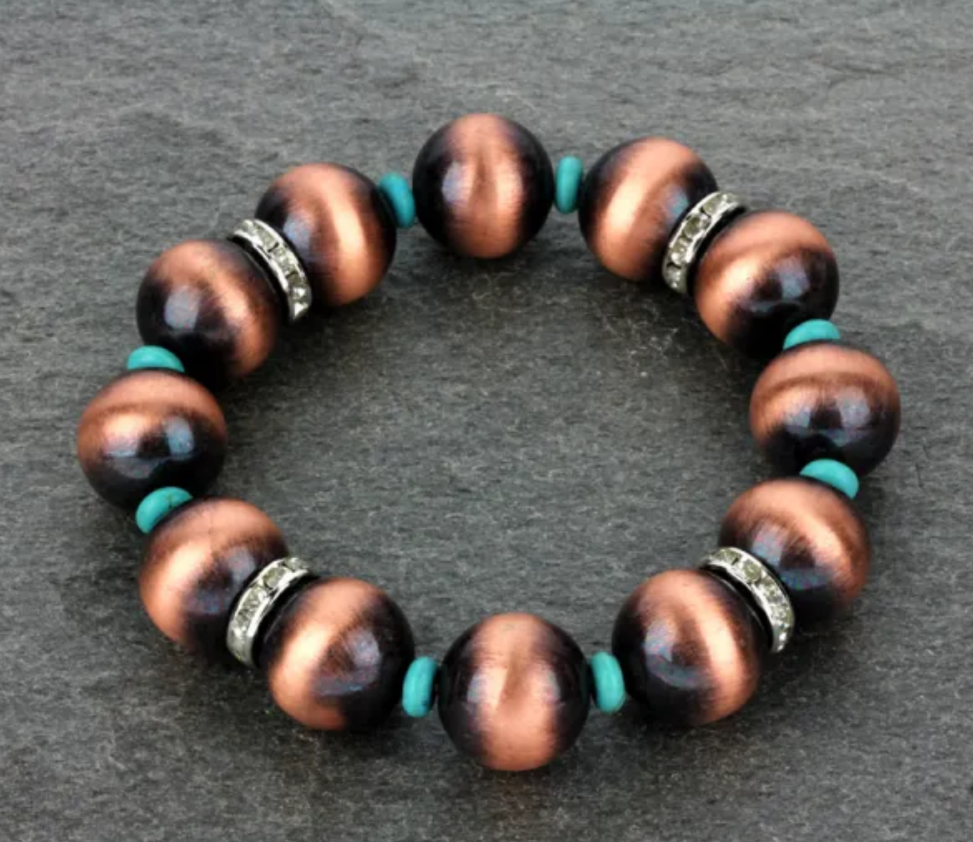 16mm Navajo Style Pearl with Turquoise Rondelle Stretch Bracelet