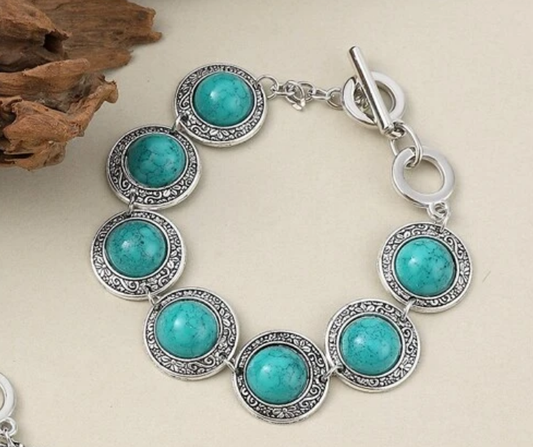 Round Turquoise Stone Toggle Bracelet