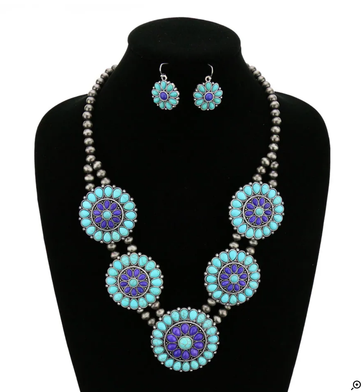 Western Navajo Style Pearl Squash Blossom Necklace Set