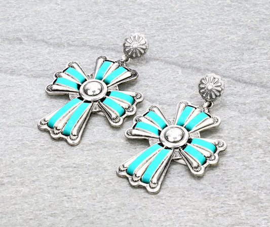 Metal Cross with Synthetic Leather Stud Earrings