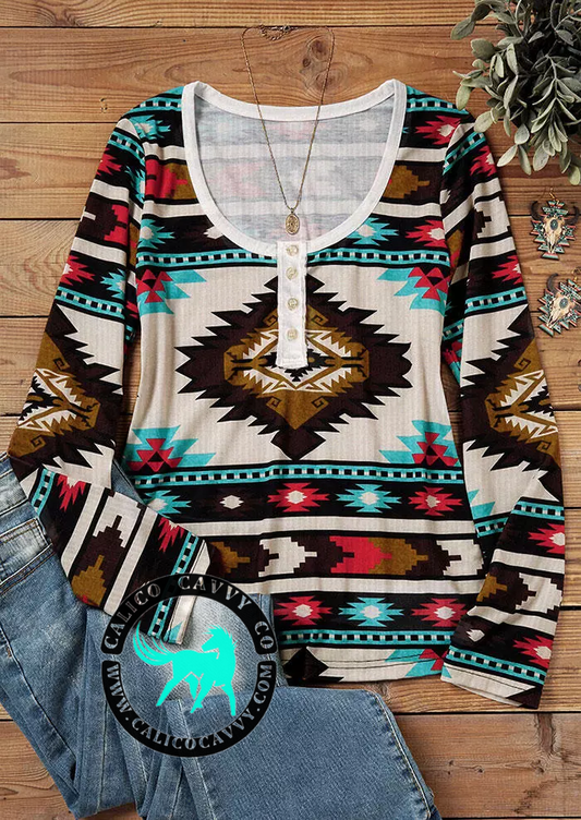 Aztec Buttom Up Blouse