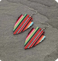 Navajo Style Arrowhead Wood Fish Hook Earrings