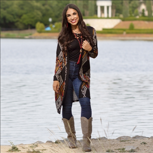 Aztec Print Cardigan With Pockets