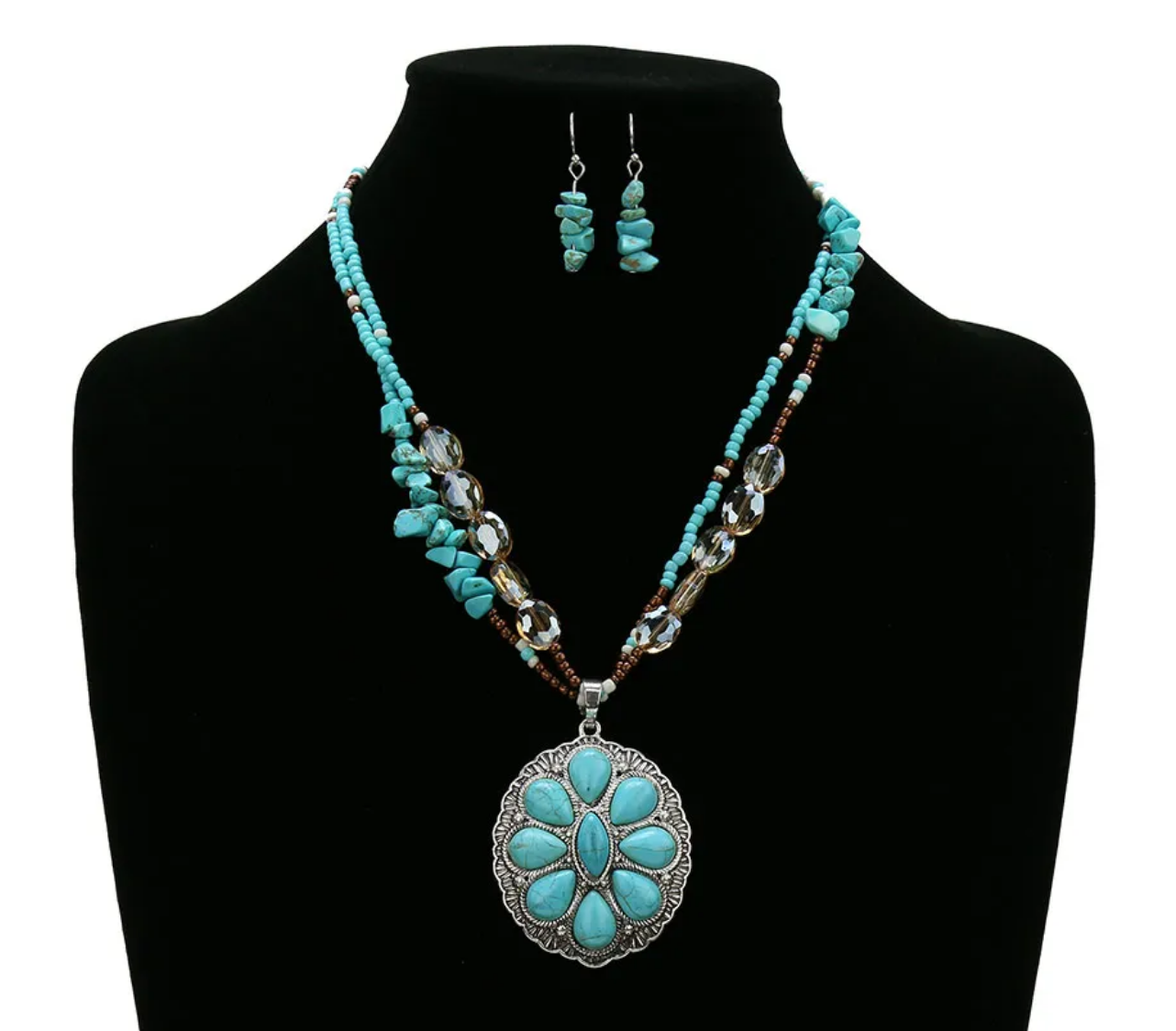 Western Concho Multi Bead Necklace Set
