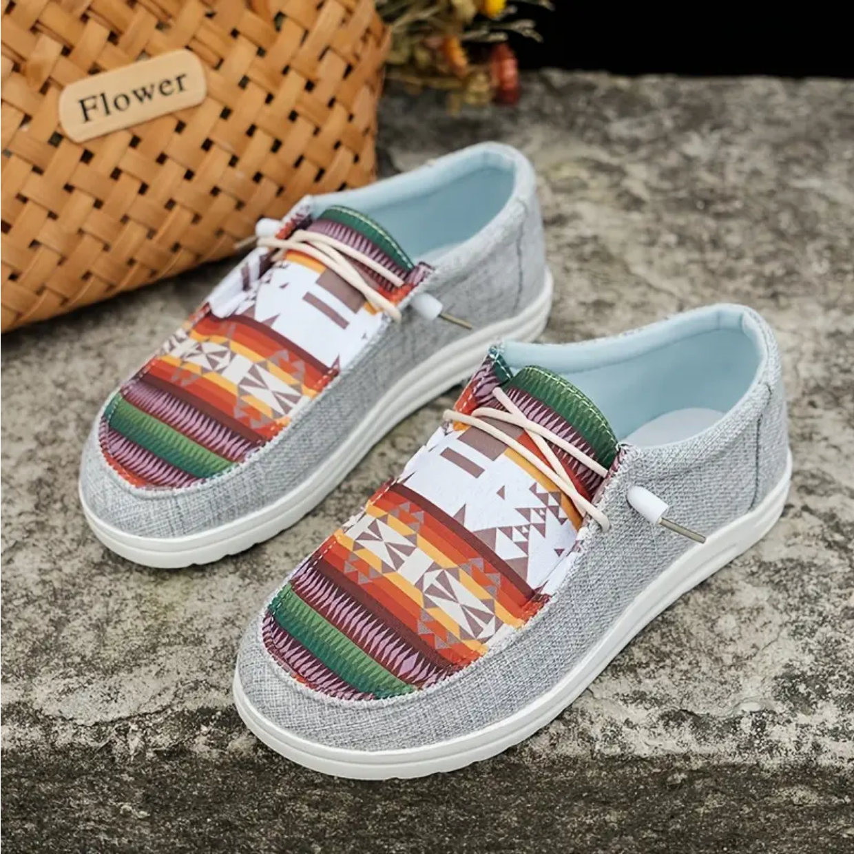 Aztec Toe Print Slipon Shoes