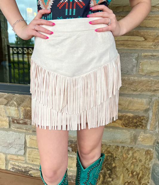Fort Worth Fringe Skirt Cream