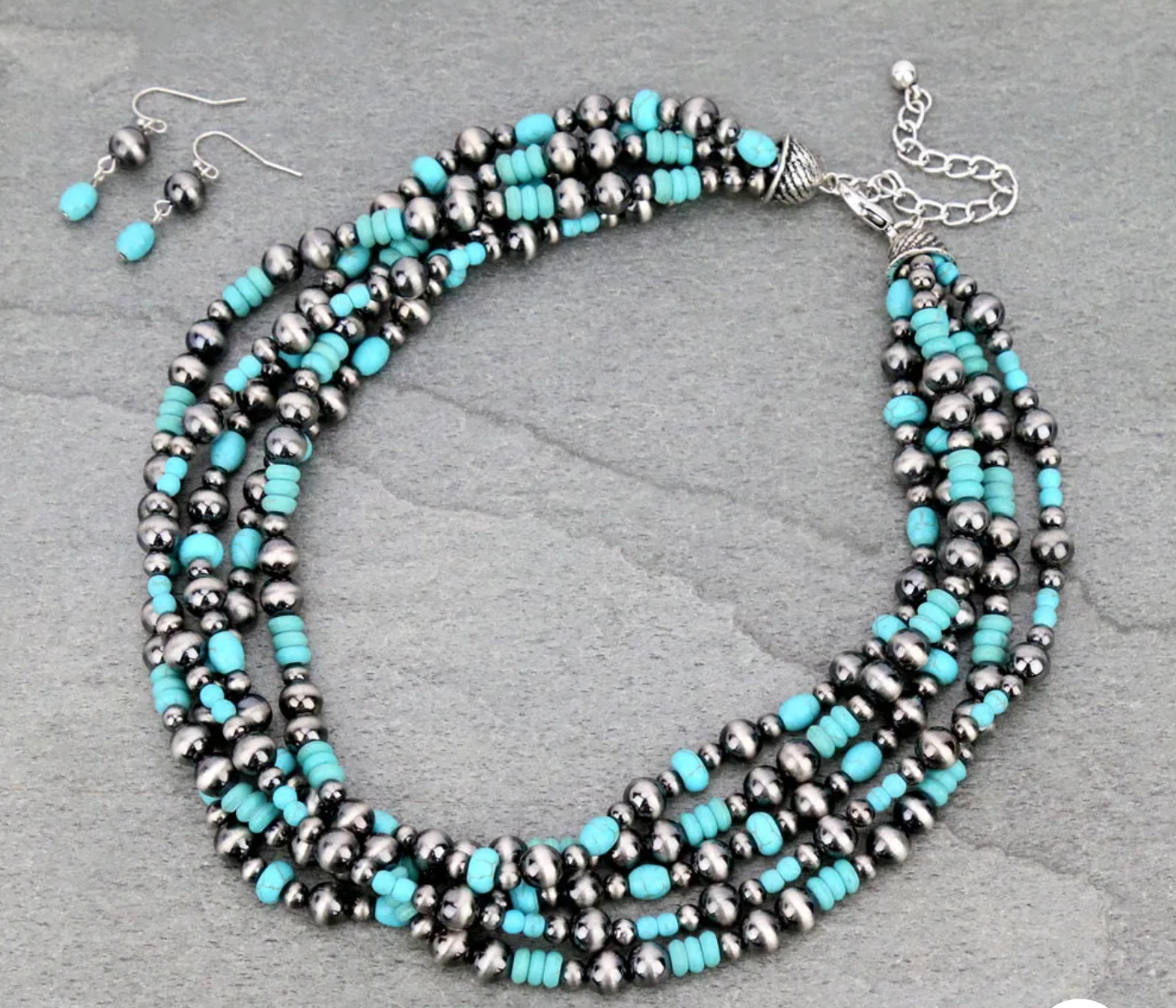 Navajo Style Pearl and Beaded Layered Necklace Set