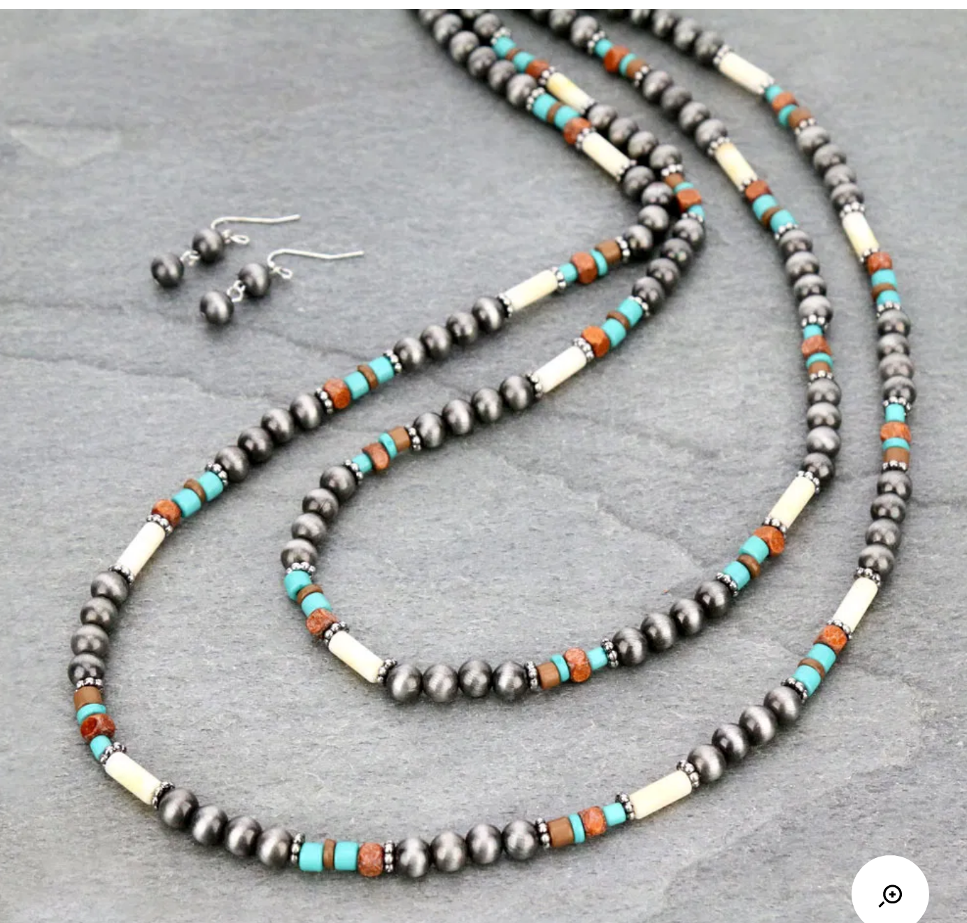 Western Navajo Style Pearl and Bead Layered Necklace Set