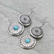Western Round Concho Overlapped Dangle Earrings