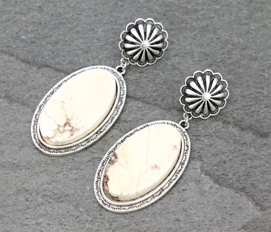 Flat Top Natural White Stone Oval Post Earrings