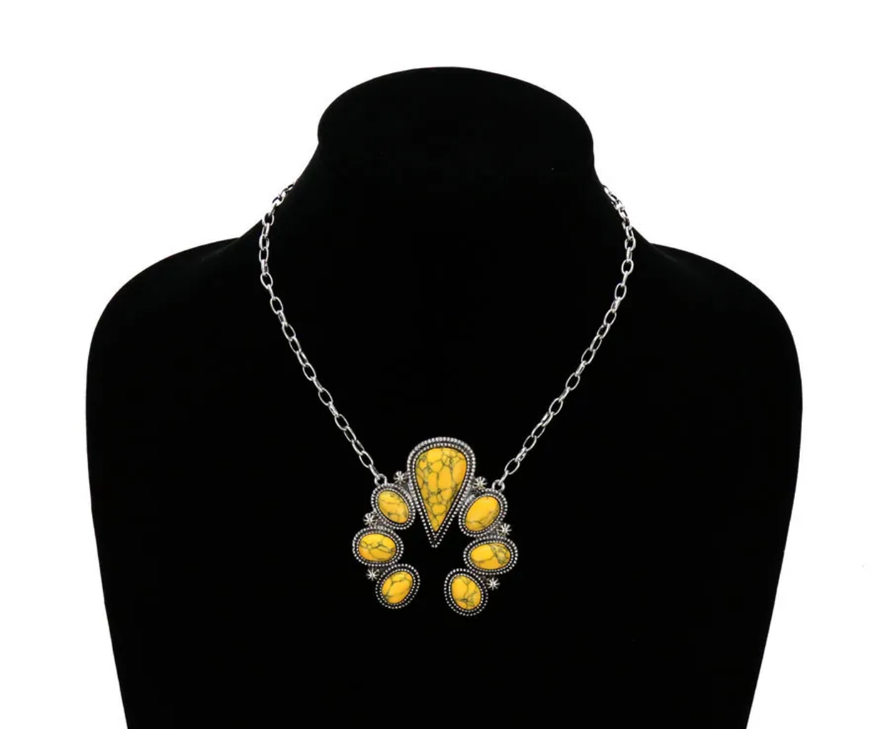 Western Squash Blossom Stone Pendant Necklace