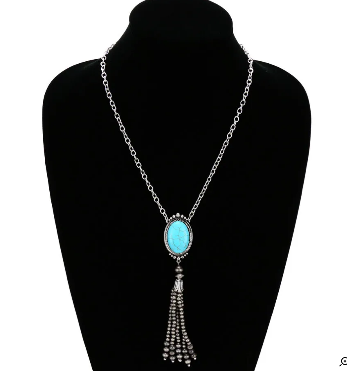 Oval Stone with Navajo Bead Tassel Necklace