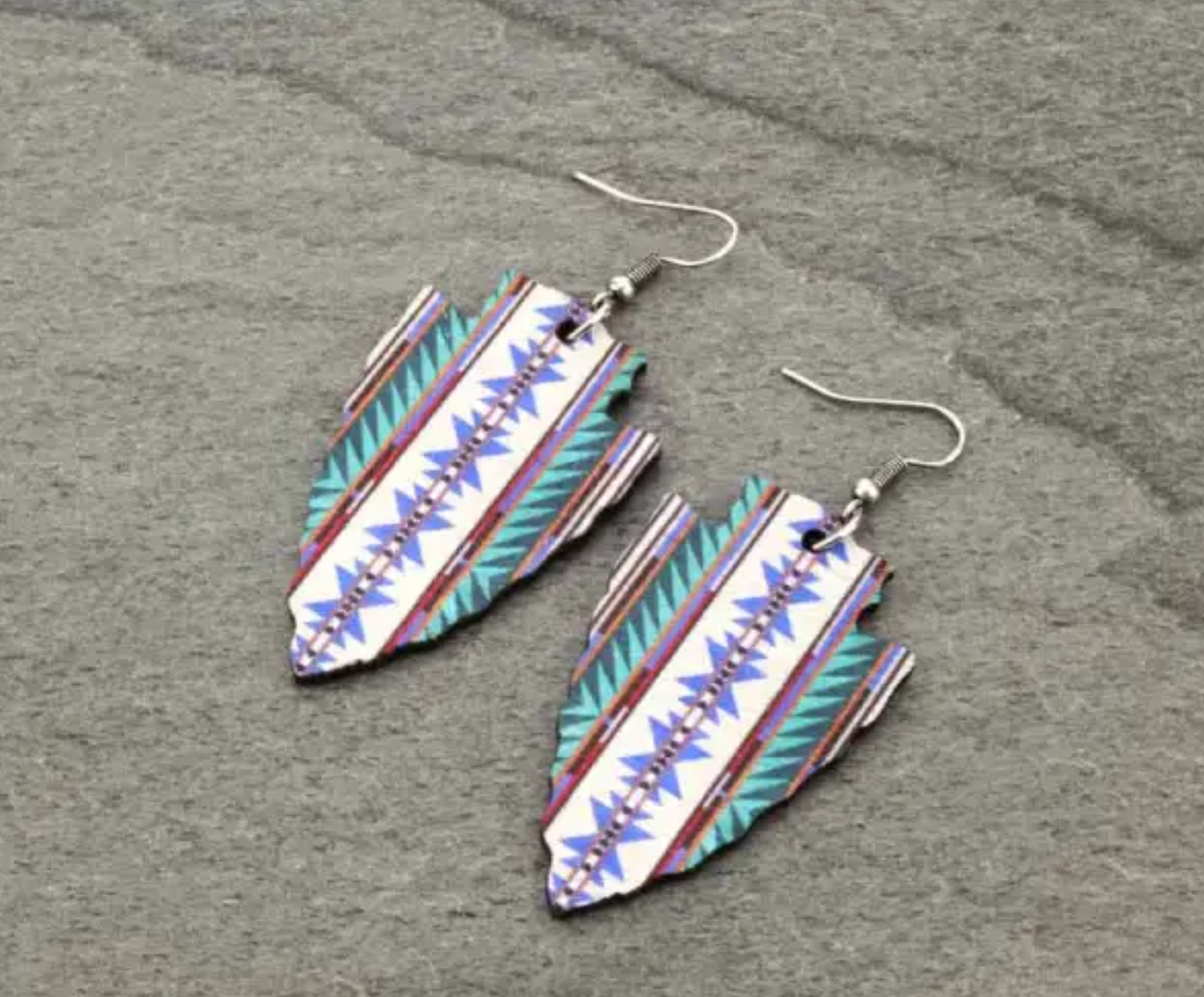 Navajo Style Arrowhead Wood Fish Hook Earrings
