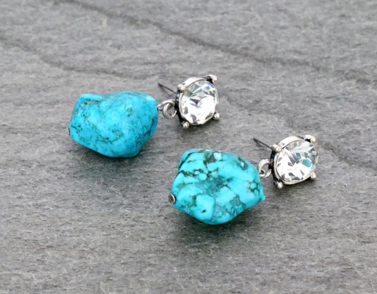 Western Glass Stone Stud Earrings