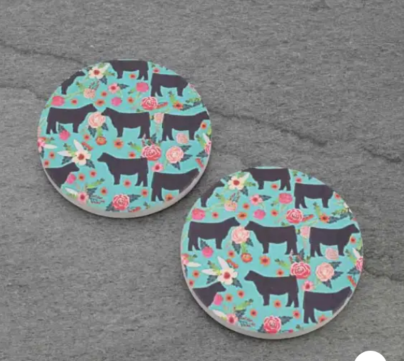 Cow Silhouette Absorbent Ceramic Car Coasters