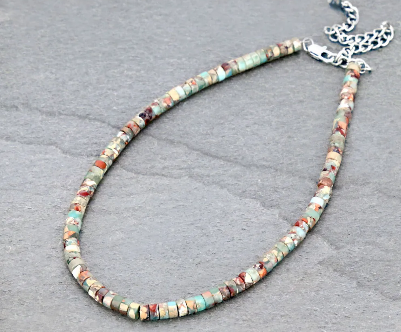 15″ Long, 6mmx4mm Multi Tone Bead Necklace