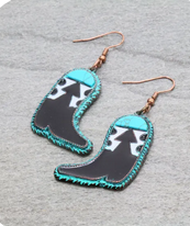 Western Boots Inlay Dangle Earrings