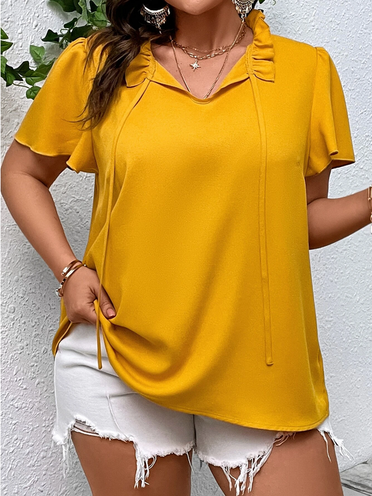 Mustard Frill Neck Tie Top