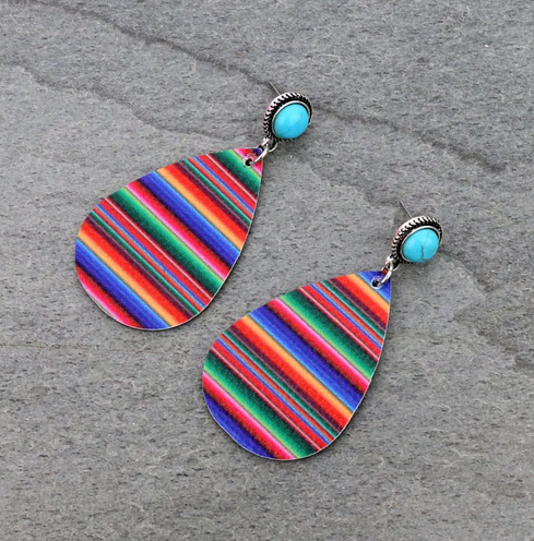 Western Serape Leather Stud Earrings