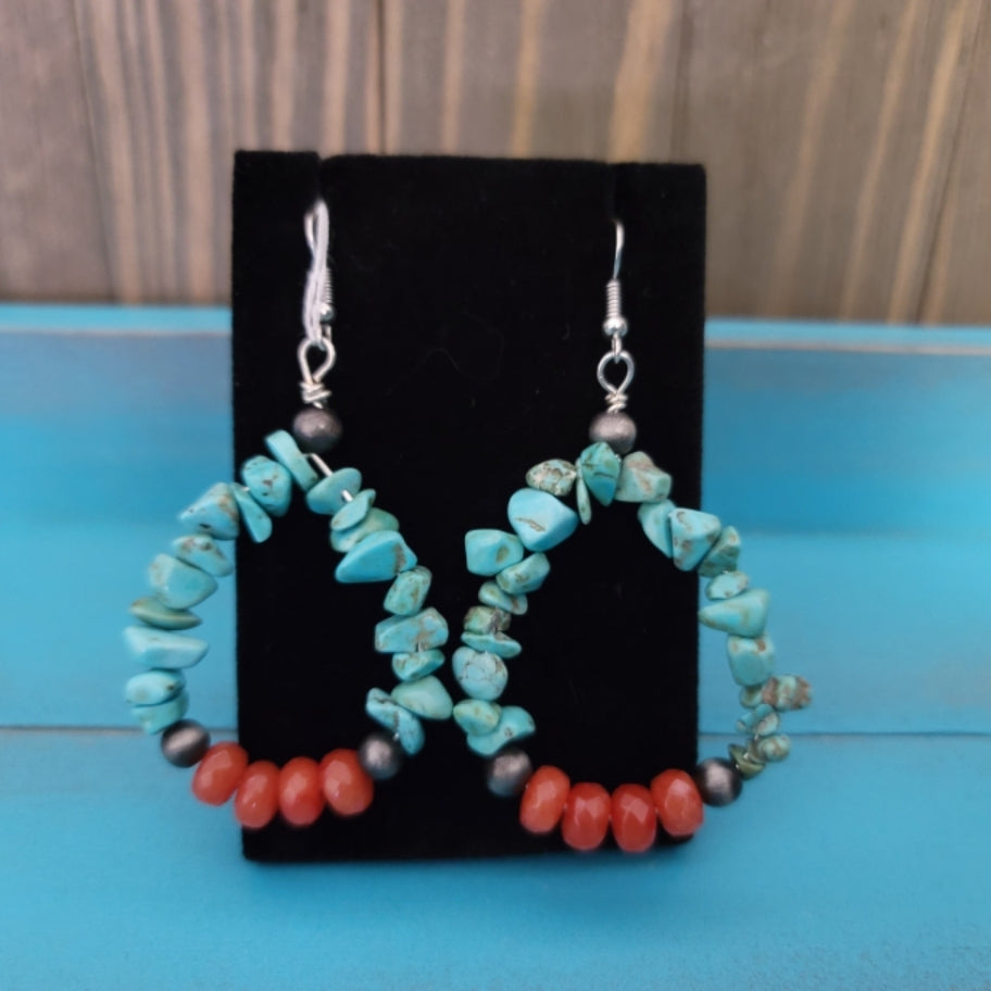 Navajo Style Pearl with Stone Dangle Earrings