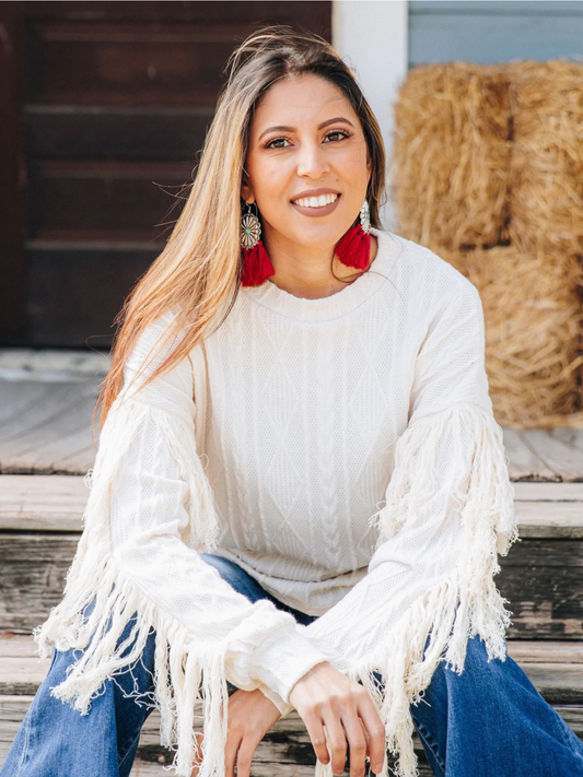 Toasted Marshmallow Fringe Sweater