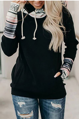 Zip Design Thumb Hole Drawstring Hoodie