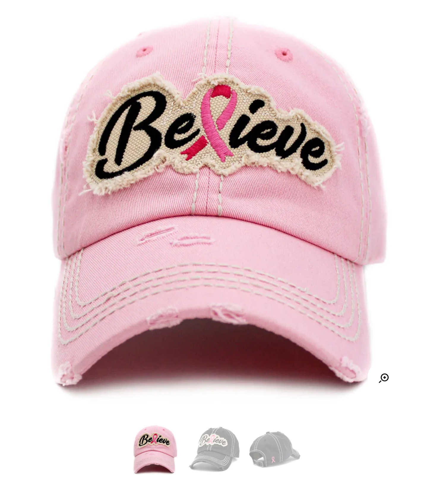 “Believe” Pink Ribbon Washed Vintage Ball Cap