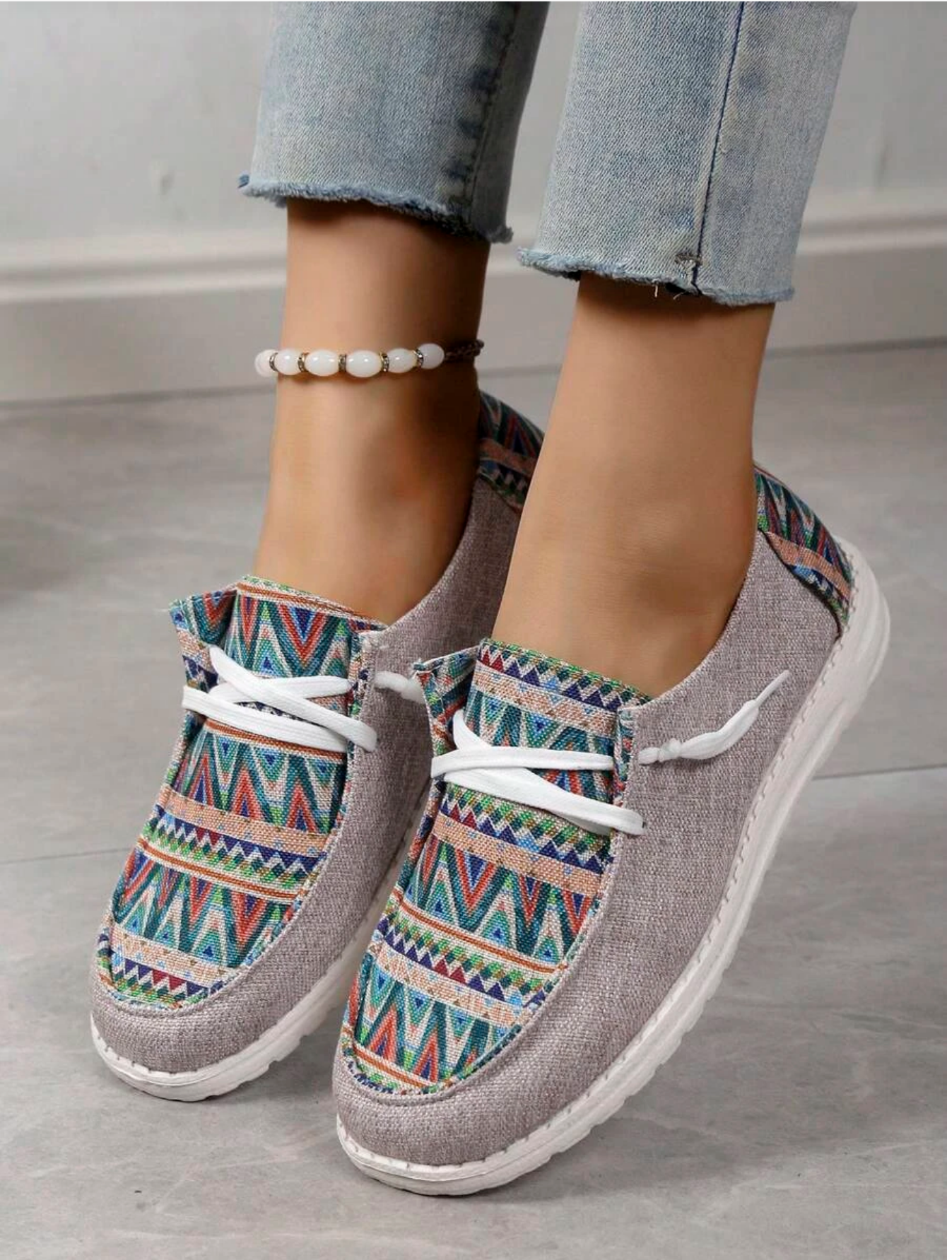 Aztec Print Gray Slip On Shoe