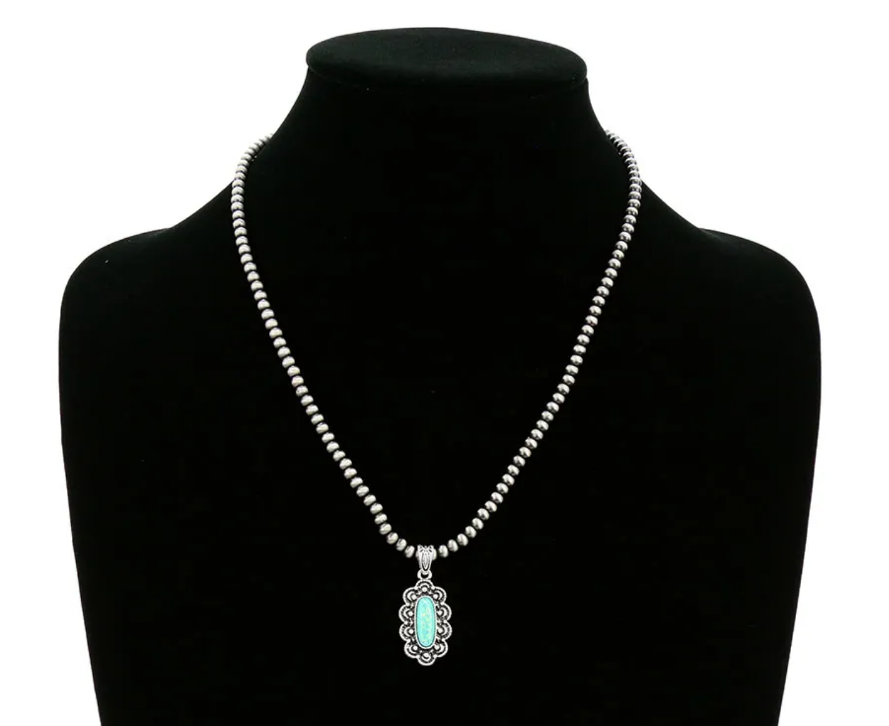 Western Opal Stone Concho Pendant Necklace