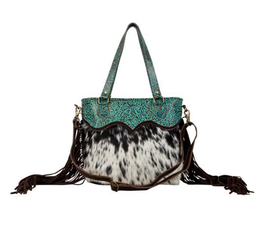 Turquoise Zapata Leather & Hairon Bag