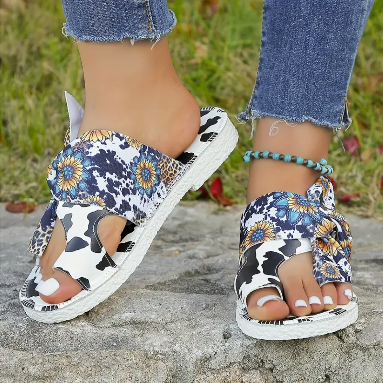 Sunflower Cow Print Sandals