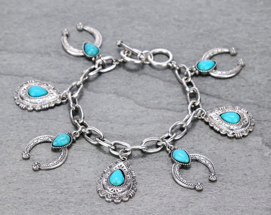 Western Concho & Squash Blossom Charm Bracelet