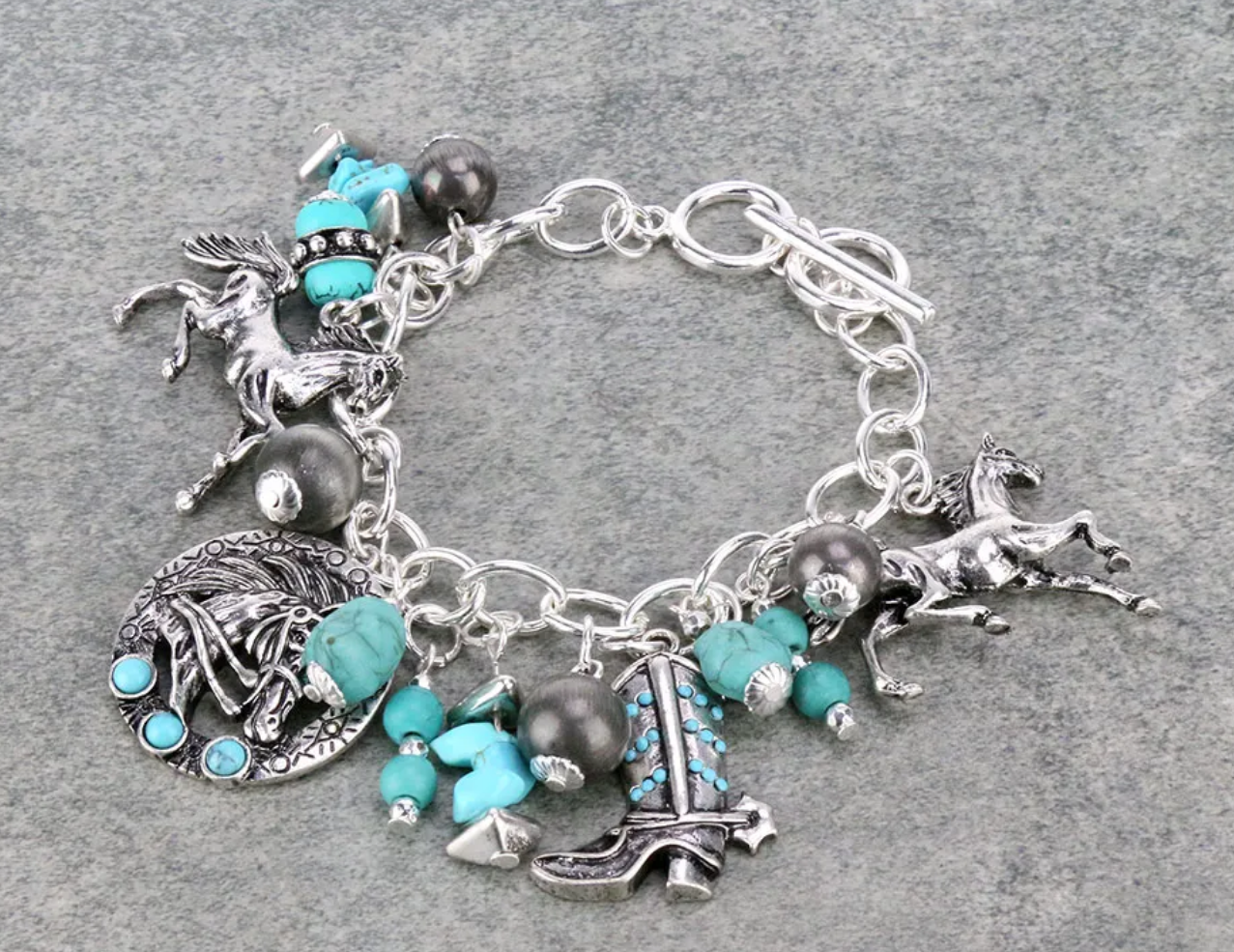 Western Rodeo Charms Toggle Bracelet
