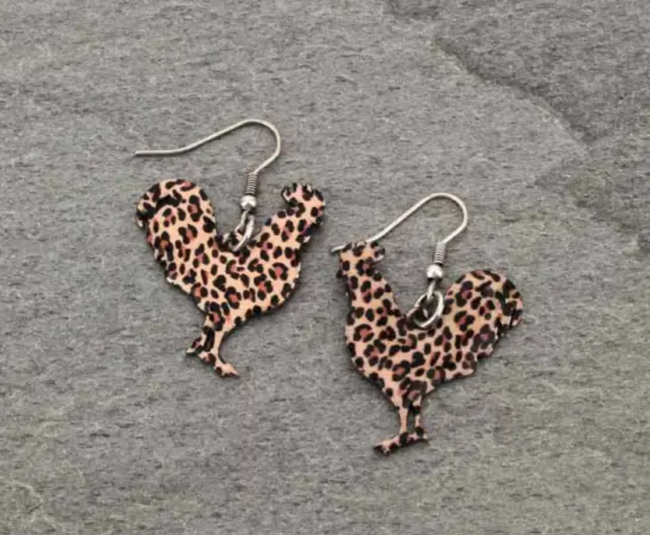 Rooster Leopard Print Fish Hook Earrings