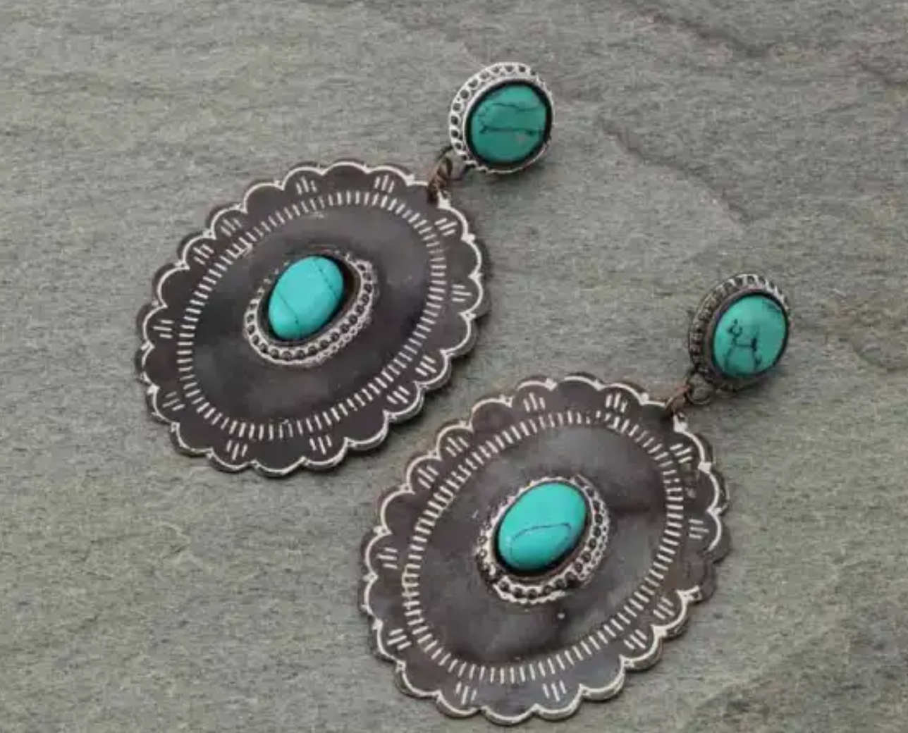 Handmade Turquoise Large Concho Post Earrings