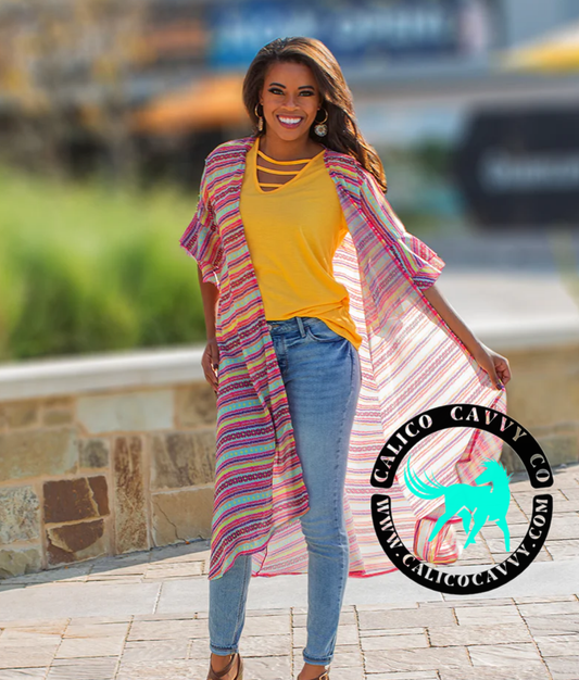 Neon Moon Duster with Ruffle Sleeve, Aztec Print