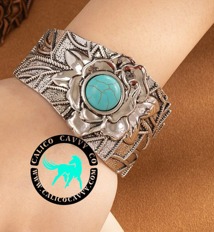 Flower Casting Silver Cuff Bracelet